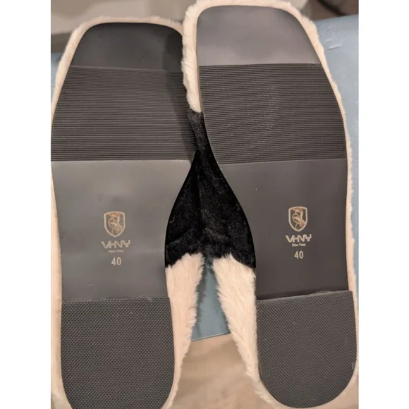 Women's VHNY Color Block Faux Fur Slippers US 10 Cream Black - Picture 8 of 11